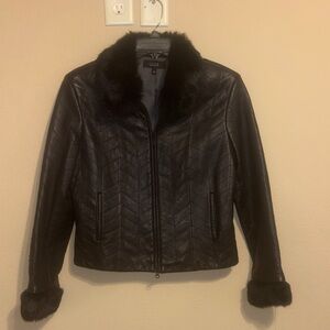 Que Black Lambskin Leather Jacket with Rabbit Fur